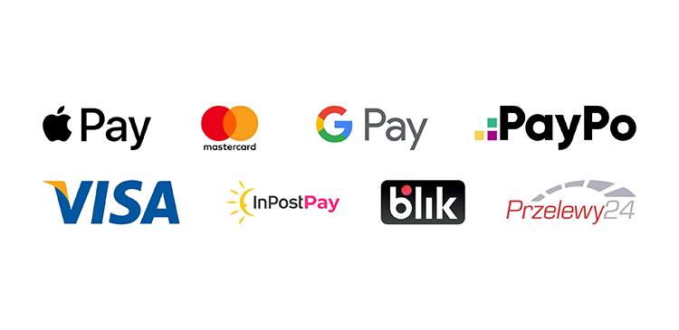 Obsługiwane metody płatności: Apple Pay, Mastercard, Google Pay, PayPo, Visa, InPost Pay, BLIK i Przelewy24